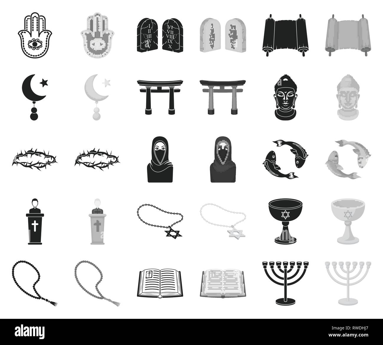 L'art,accessoires,perles, bible,Black,bouddha,monochrome,christian,christianisme,collection,commandements confession,croissant,couronne,coupe,,david,design,foi,poissons,icône,hamsa,illustration,islam,isolé,islamique,le judaïsme,logo,koi,menorah,niqab,la prière,prêtre,religion,rite,rosaire,set,culte,signer,star,cote,tanakh,10,épines,torii vecteur,web,vin,vecteurs vecteur culte , Illustration de Vecteur