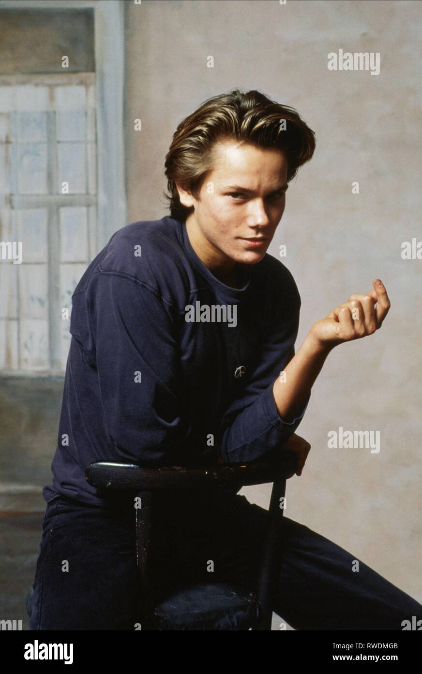 RIVER PHOENIX, tourne à vide, 1988 Banque D'Images