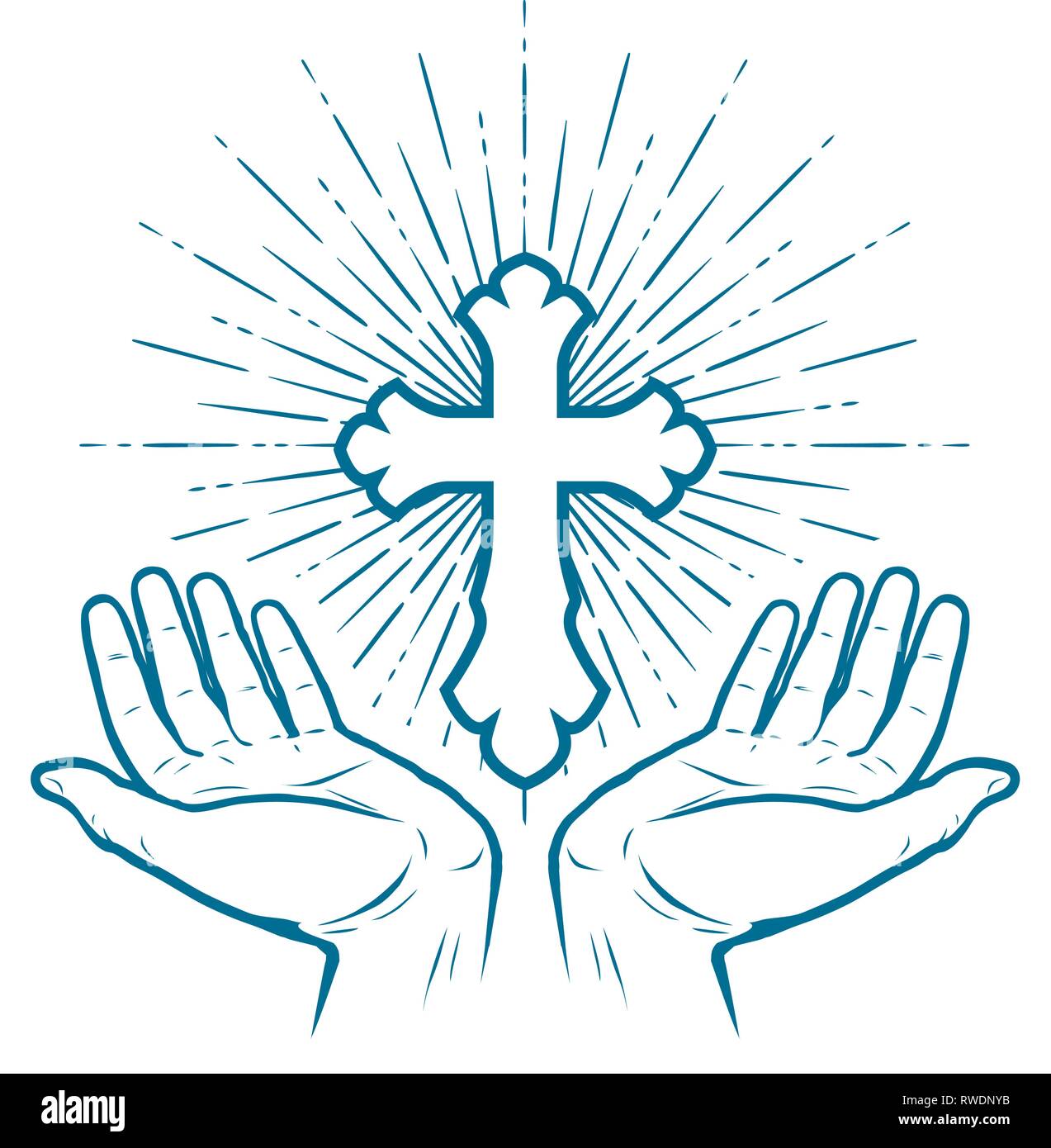 Logo de l'église. L'icône ou du symbole de la croix chrétienne. Vector illustration croquis Illustration de Vecteur