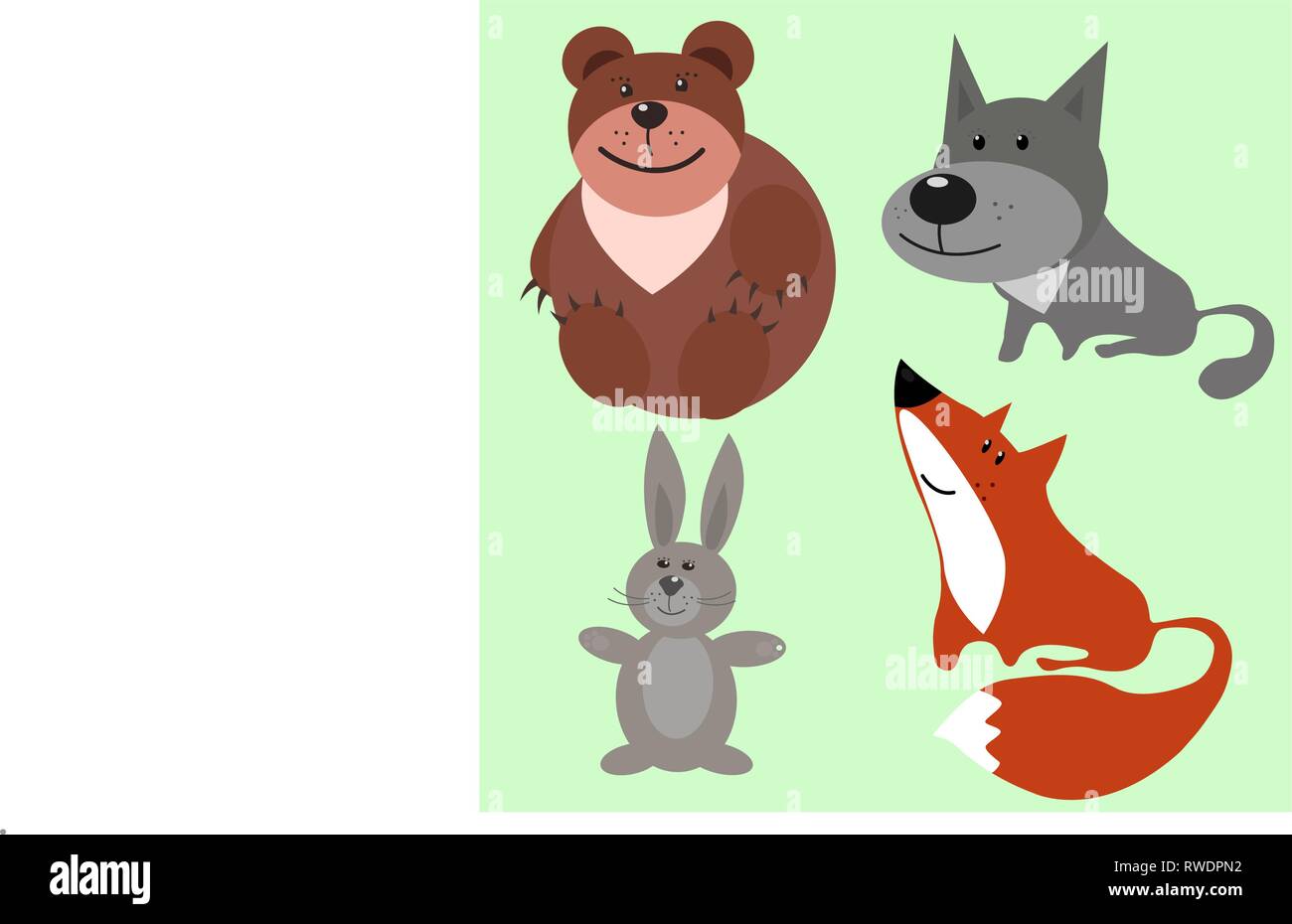 Quatre animaux de la forêt sur un fond uniforme Illustration de Vecteur