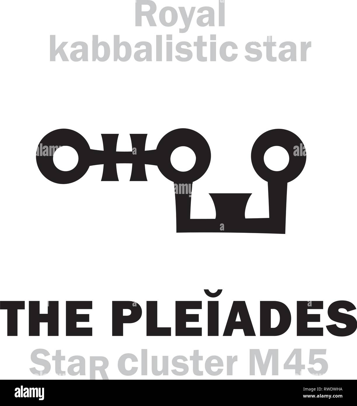 Alphabet d'astrologie : l'amas des Pléiades (M45 / Messier 45), "Septem Sorores" (Les Sept Sœurs). Signe hiéroglyphique, symbole de magie kabbalistique. Illustration de Vecteur