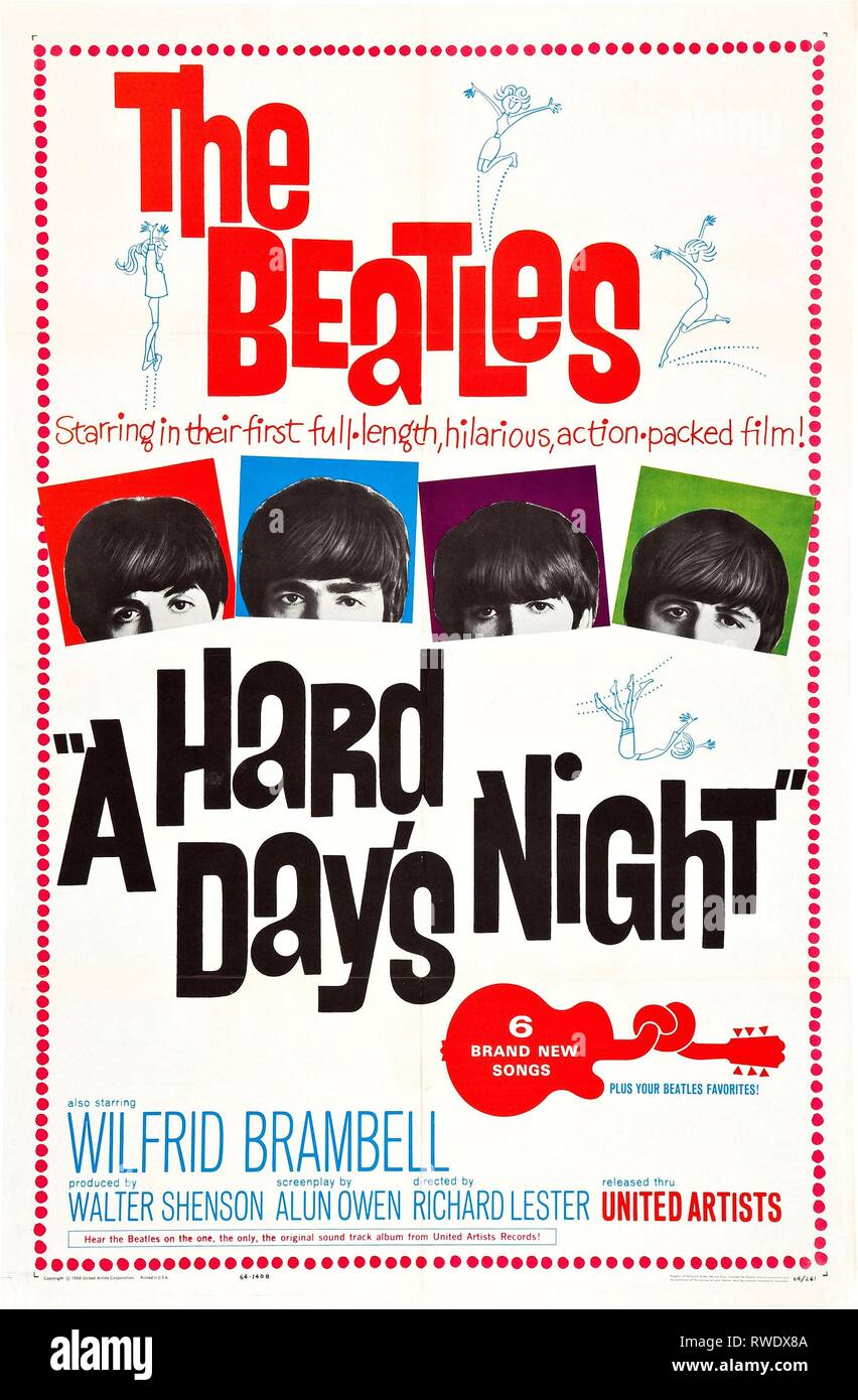 MCCARTNEY, LENNON,STARR,AFFICHE, UNE DURE JOURNÉE DE NUIT, 1964 Banque D'Images