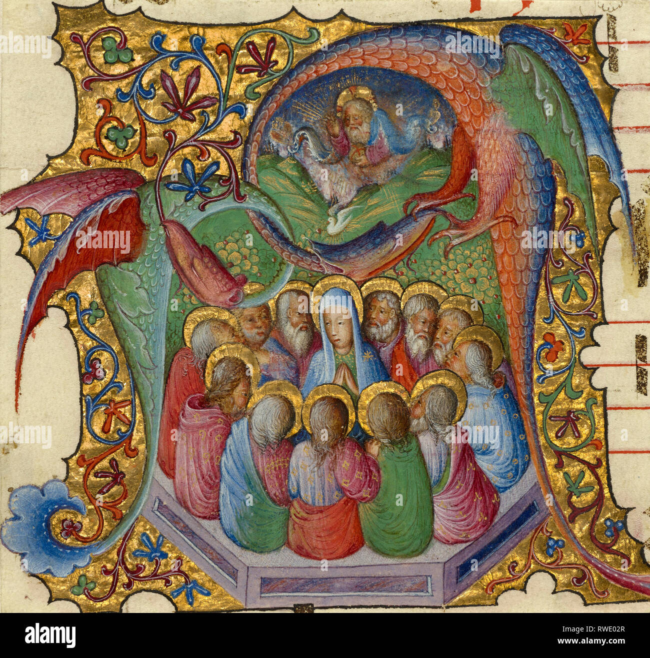 La Pentecôte ; attribué à Stefano da Verona (Italien (Lombard), 1374 - après 1438), Lombardie, Italie ; environ 1430 - 1435 ; Tempera et or sur parchemin ; Banque D'Images