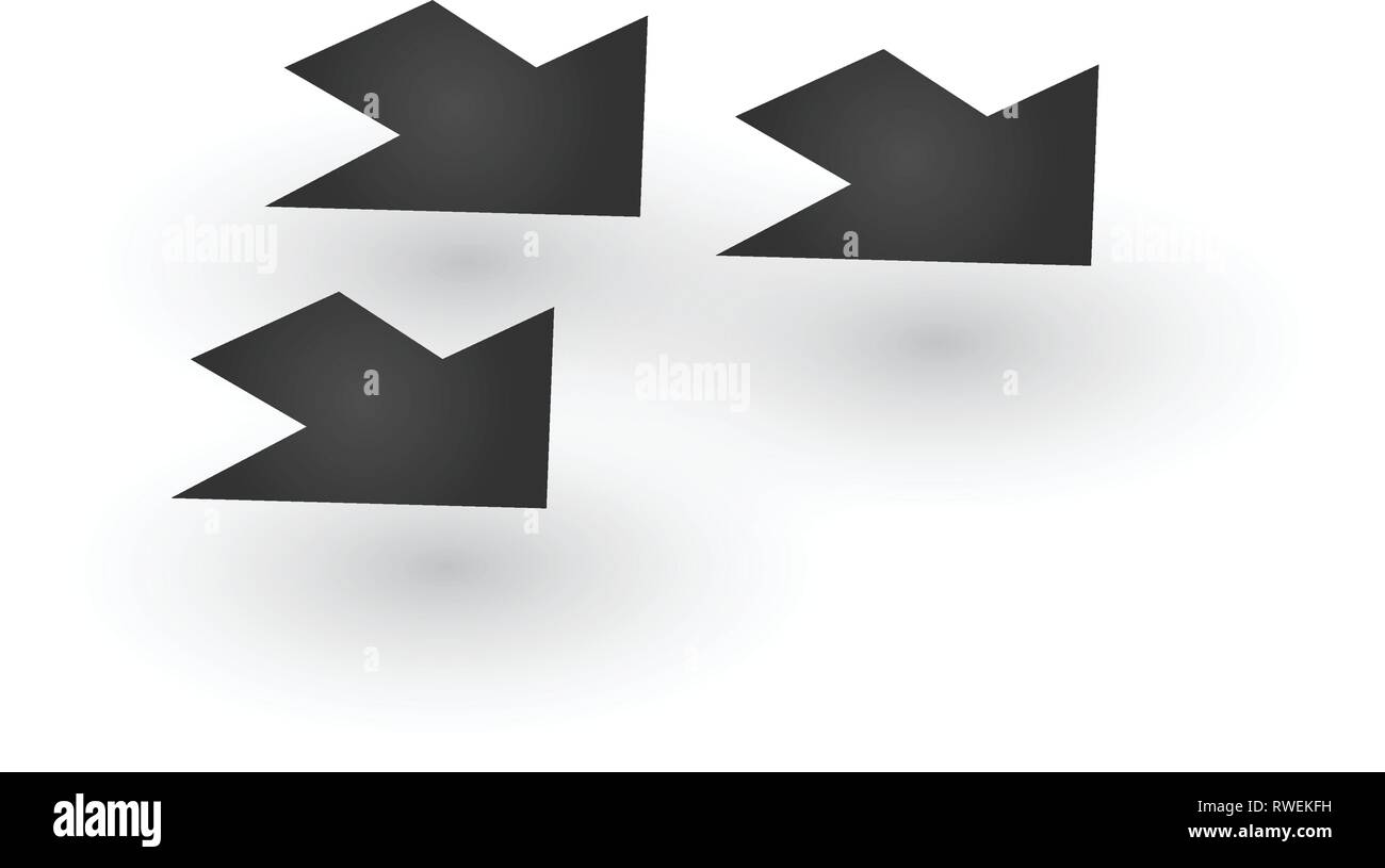 Trois flèches en pointillé large avec l'icône de l'ombre. Montre le ou la direction de l'objet mobile. Peut être utilisé pour des manuels. des présentations, applications, l'interface utilisateur. V Illustration de Vecteur