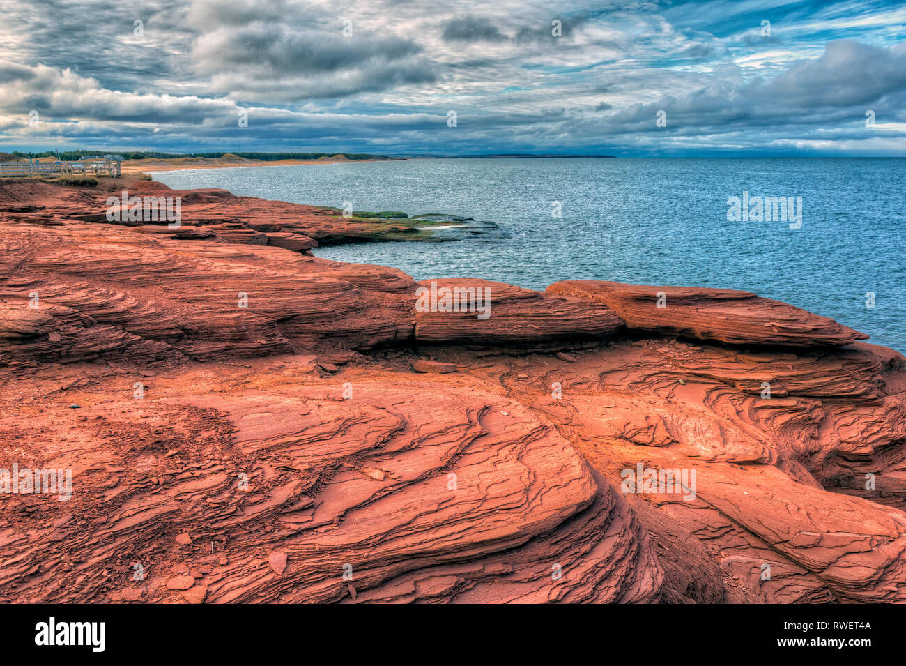 Falaises de grès rouge, Cavendish, Prince Edward Island, Parc National, Canada Banque D'Images