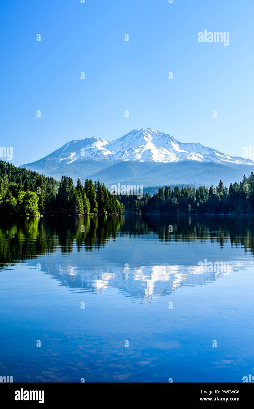 Mt. Shasta et son reflet dans le lac Siskiyou près de Mt. Shasta, Californie, USA Banque D'Images