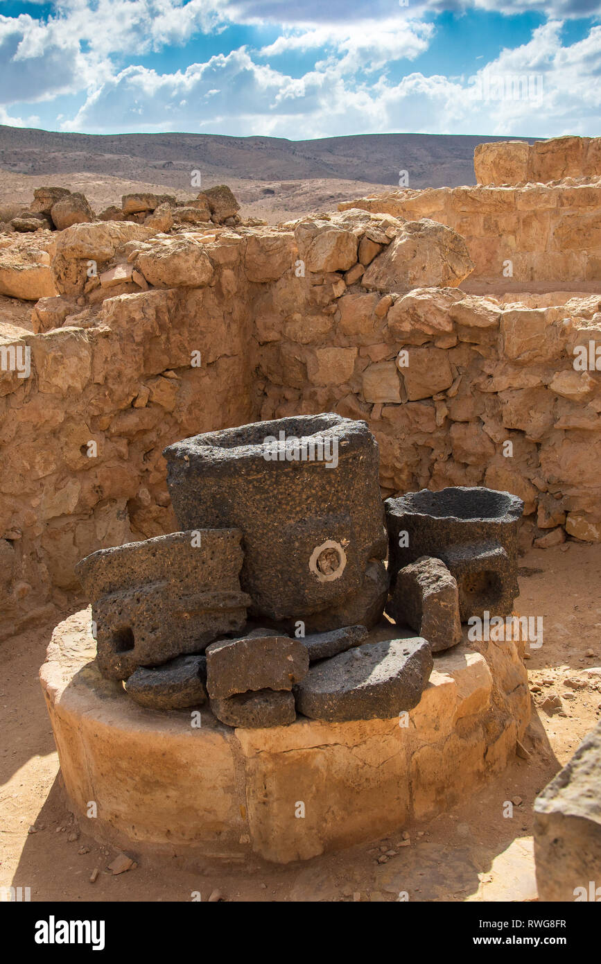 MAMSHIT, Israël / 10 avril 2018 : cette ancienne ville nabatéenne chrétienne dans désert israélien du Néguev a été abandonnée après la conquête musulmane au viie ce Banque D'Images