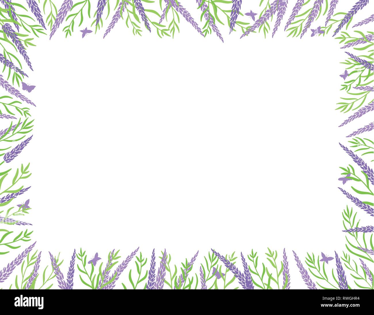 Fleurs de Lavande avec papillons bord avec un espace pour un texte, logo, ou des conceptions de produits. Vue de dessus. Vecteur d'échelle du papier. Illustration de Vecteur