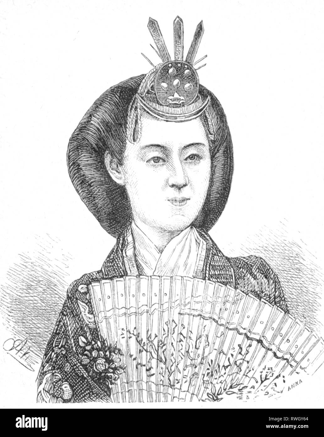 Shoken, 9.5.1849 - 9.4.1914, l'impératrice du Japon 11.1.1869 - 30.7.1912, portrait, gravure sur bois par Adolf Neumann, vers 1875, l'artiste n'a pas d'auteur pour être effacé Banque D'Images
