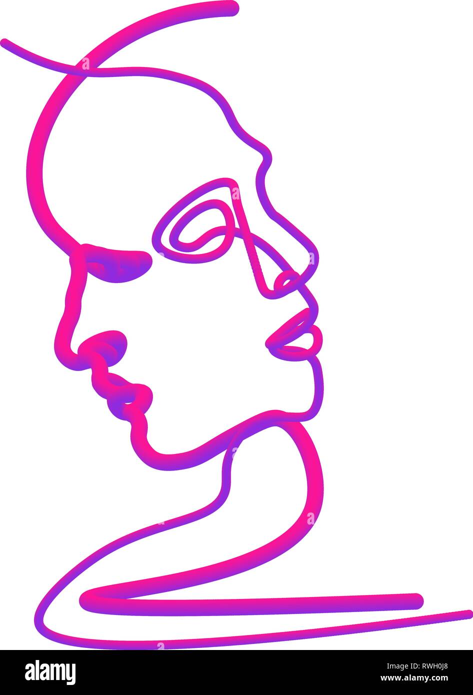 Deux personnes silhouettes tirées avec une seule ligne. Vector illustration simple. Séparer sur un fond blanc. Illustration de Vecteur
