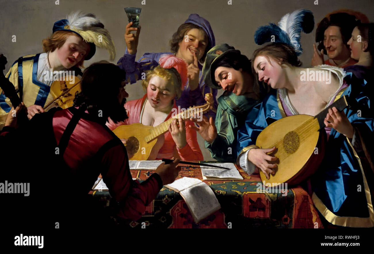 Le Concert 1623 par Gherardo Delle Notti - Gerrit Honthorst 1592-1656 ,Néerlandais, aux Pays-Bas. ( Caravaggists, Style du Caravage) Banque D'Images