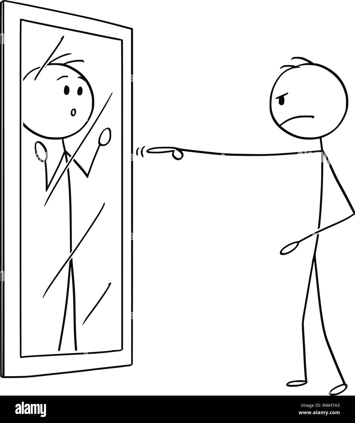 Caricature de l'homme en colère de vous jeter dans le miroir Illustration de Vecteur