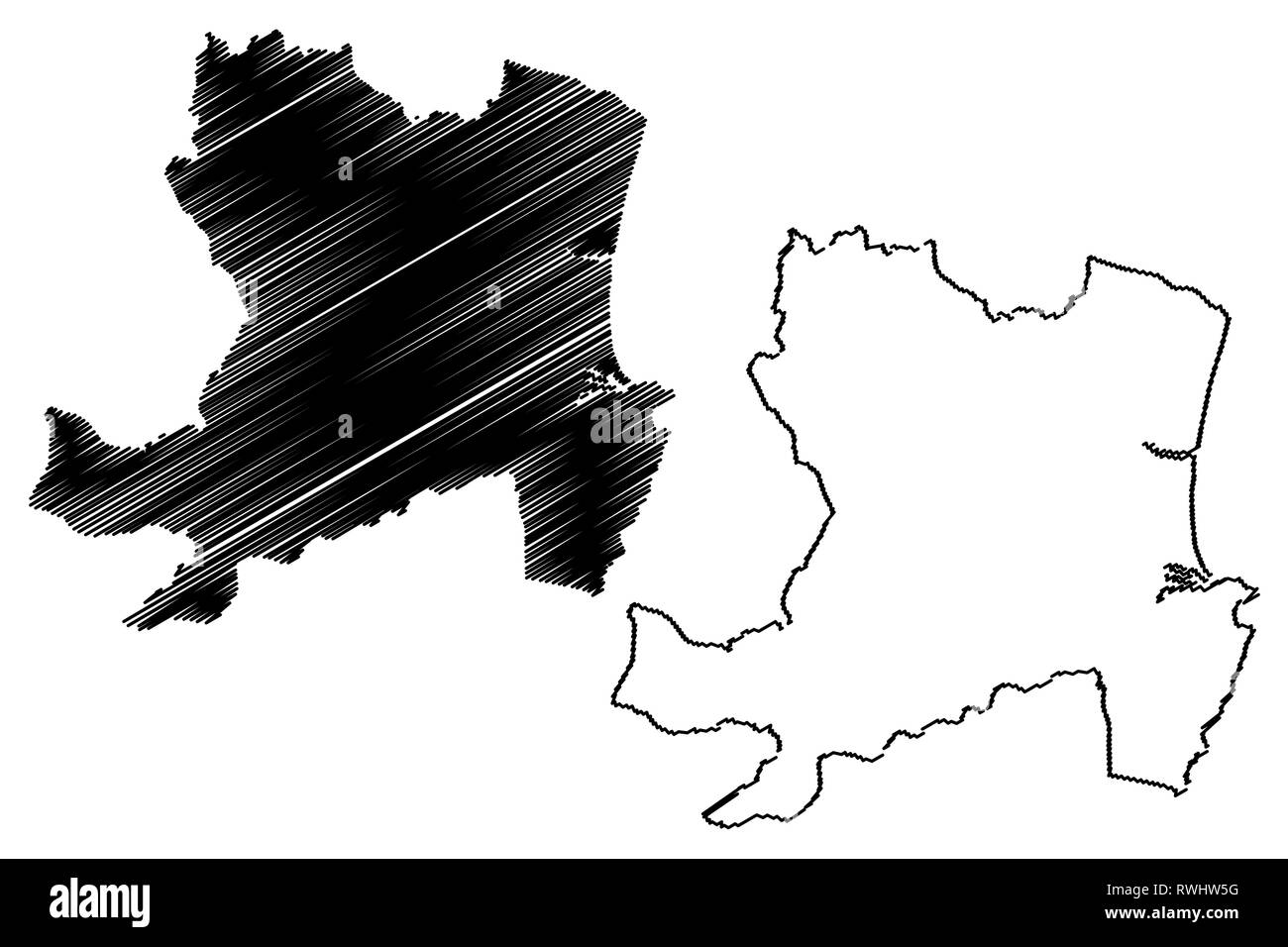Aberdeen (Royaume-Uni, Ecosse, le gouvernement local en Ecosse) map vector illustration, croquis et gribouillis Ville conseil salon carte Aberdeen Illustration de Vecteur