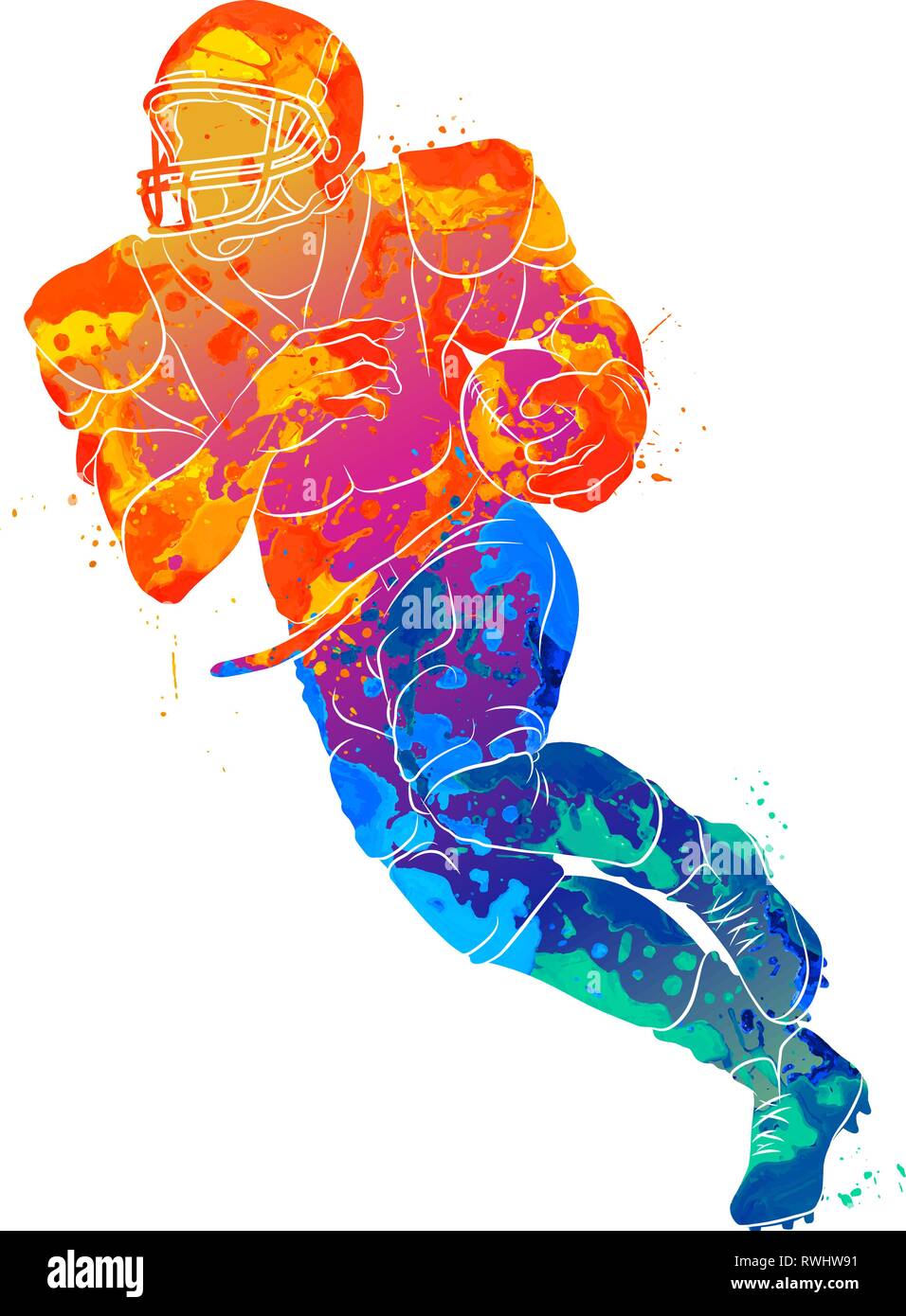 Résumé L'exécution de joueur de football américain de splash d'aquarelles Illustration de Vecteur
