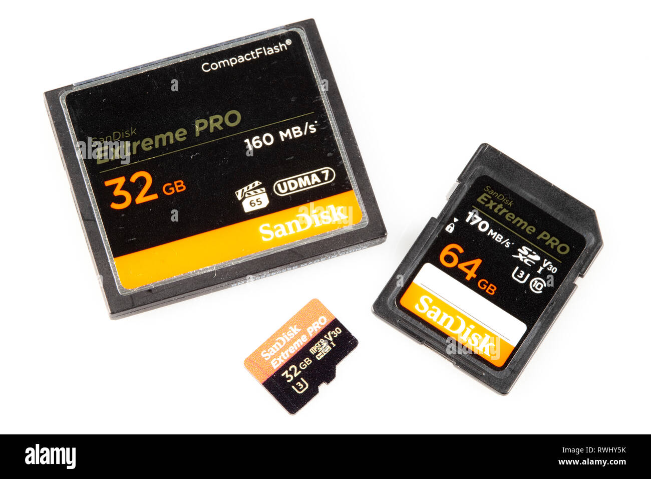 Les cartes de mémoire pour appareils photo numériques, carte mémoire CompactFlash, carte SD, carte Micro SD, Banque D'Images