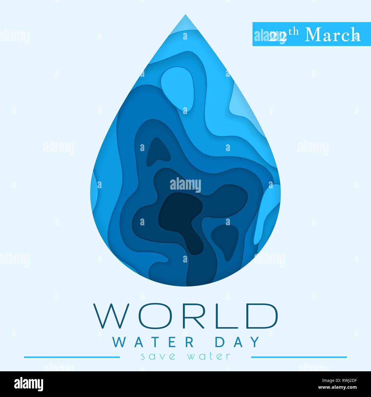 La Journée mondiale de l'eau en papier coupé stile. Abstract waterdrop concept. Économiser l'eau. L'écologie. Goutte d'eau. Vector illustration. Illustration de Vecteur