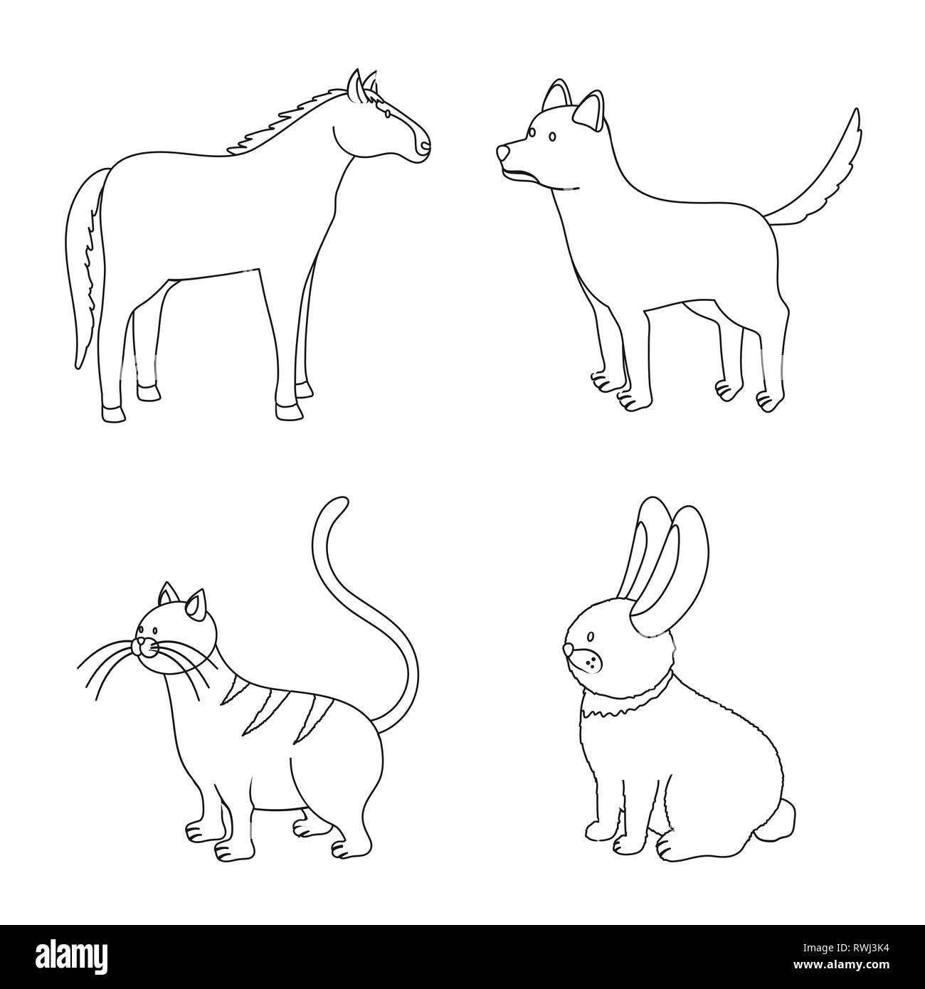 Cheval,chien,chat,lapin,animal,chaton,animal,mustang race,mignon,viande,étalon,toutes,les,blanc,equitation,comportement,queue hare,action,funny,TOURNANT,pose,fun,trot,fourrure,élevage,soins,chiot,campagne,maison,agriculture,ferme,cuisine,reproduction,ferme,ranch,bio,alimentation,set,icône,,illustration,collection,isolé,design,graphisme,élément signe,ligne,plan,vecteurs vecteur , Illustration de Vecteur