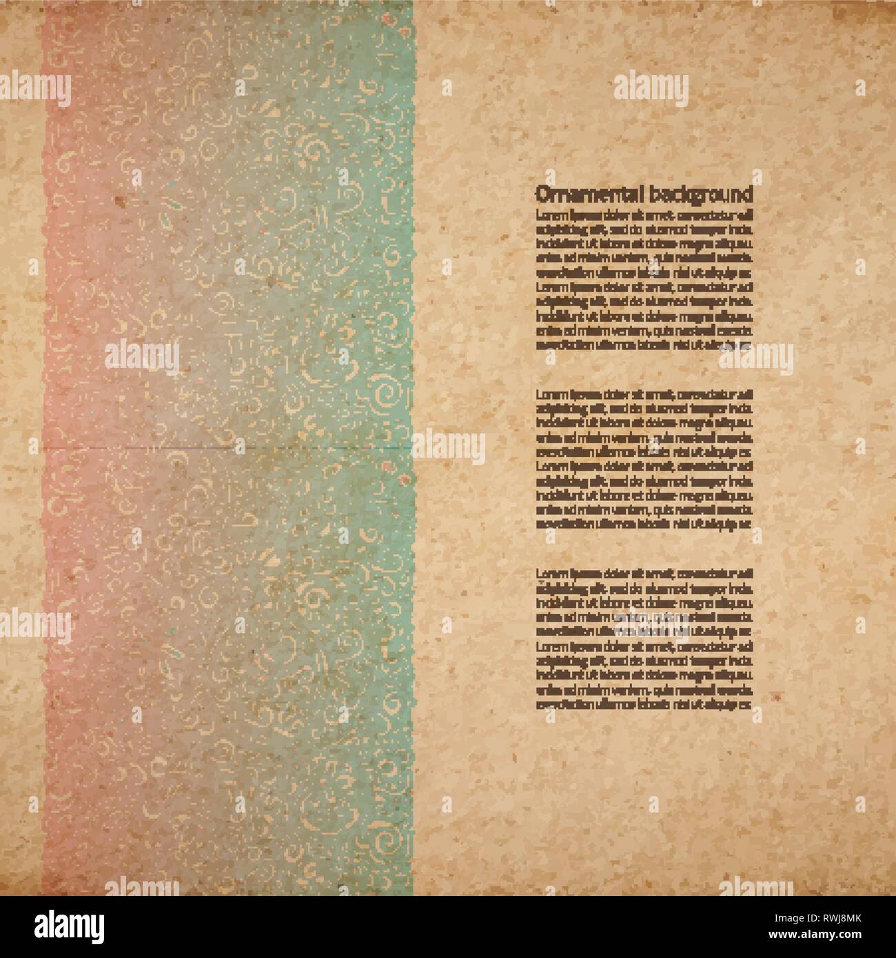 Vector background ornementé avec copie espace, couleur disparu de temps ornement sur carton ancien Illustration de Vecteur
