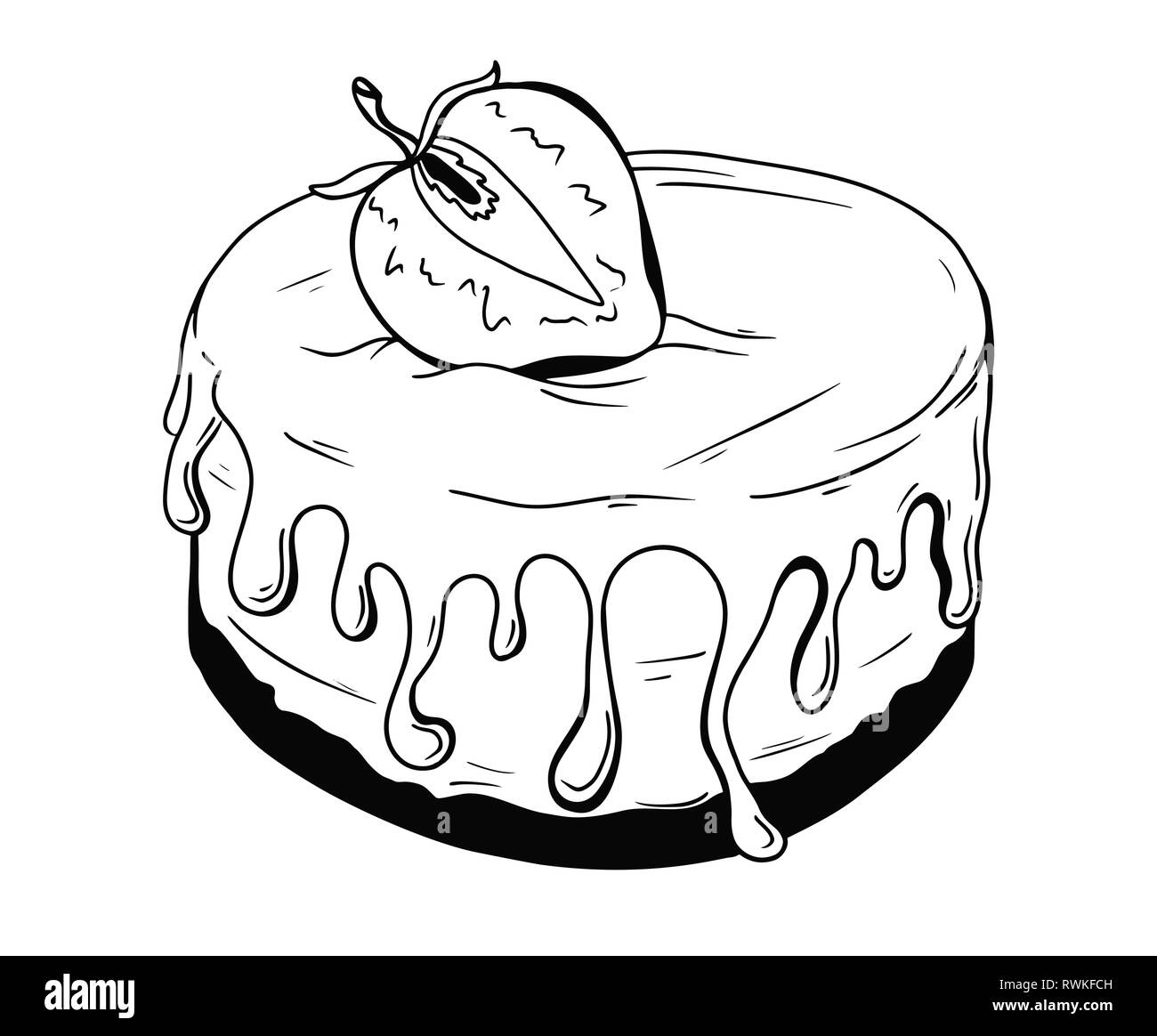 Cake aux fraises et croquis. Cake isolé sur fond blanc. Vector Illustration de Vecteur