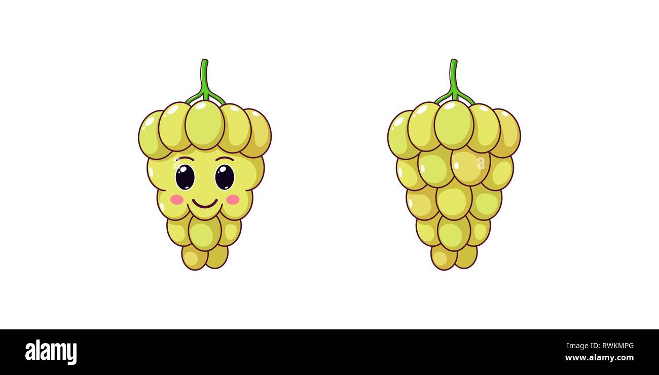 Kawaii Cute Cartoon, raisin les baies mûres. Vector illustration