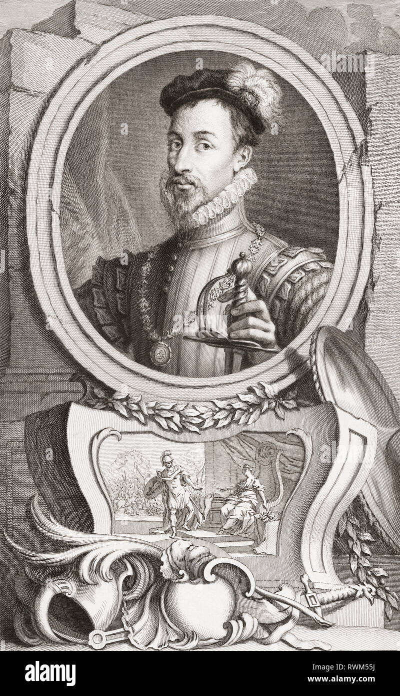 Robert Dudley, comte de Leicester, c.1532/1533-1588. Noble anglais, favori et ami de la Reine Elizabeth I. de l'édition 1813 des chefs d'illustres personnes de Grande-Bretagne, gravé par M. Houbraken et Monsieur la vertu de leur vie et de caractères. Banque D'Images