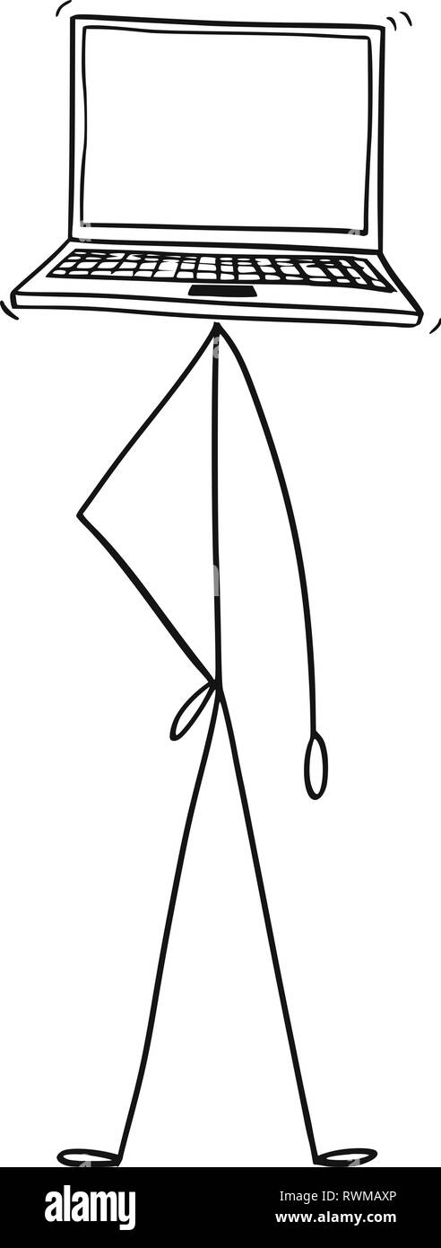 Caricature de caractère avec ordinateur portable ou ordinateur portable en tant que chef Illustration de Vecteur