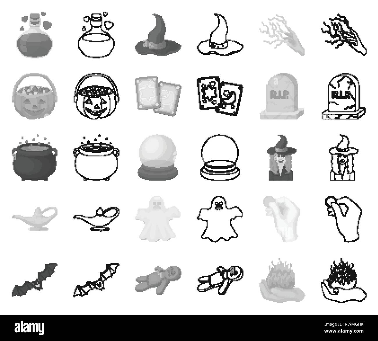 ,Accessoires,art,bal,bat,seau chaudron,coin,cristal,collection,design,doll,feu,genie,ghost, chapeau,pierre tombale,icône,illusion illusioniste,illustration,lampe,isolé,logo,la foudre,amour,magie,magicien,miracle,plan,monochrome mysticisme,accessoires,potion,citrouille,,set,signer,crâne,sorcier sort,symbole,tarot,tour,vecteur,web,vaudou sorcière,blanc,vecteurs vecteur , Illustration de Vecteur