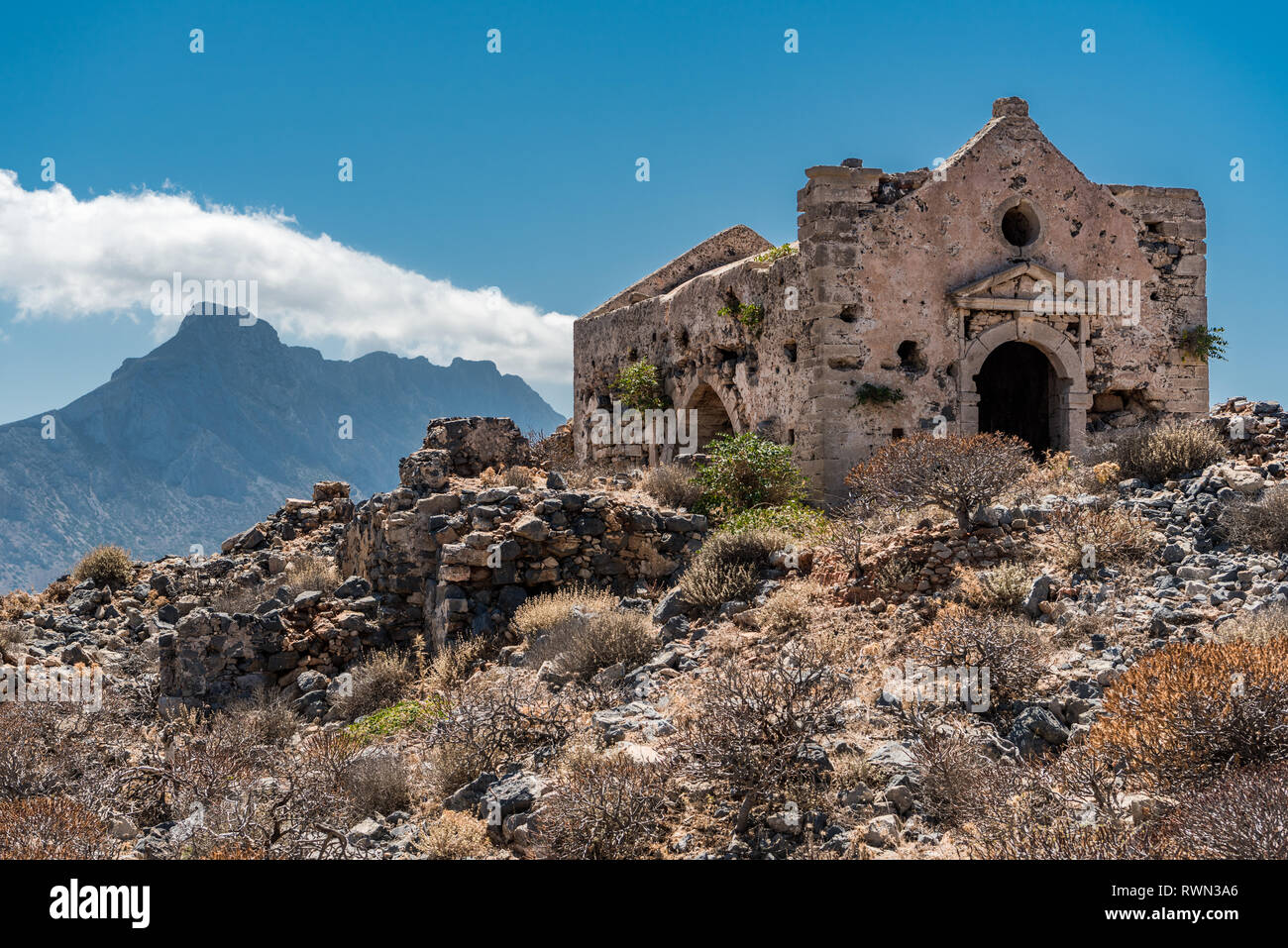 Ruine de l'église de st. George à Gramvousa Banque D'Images