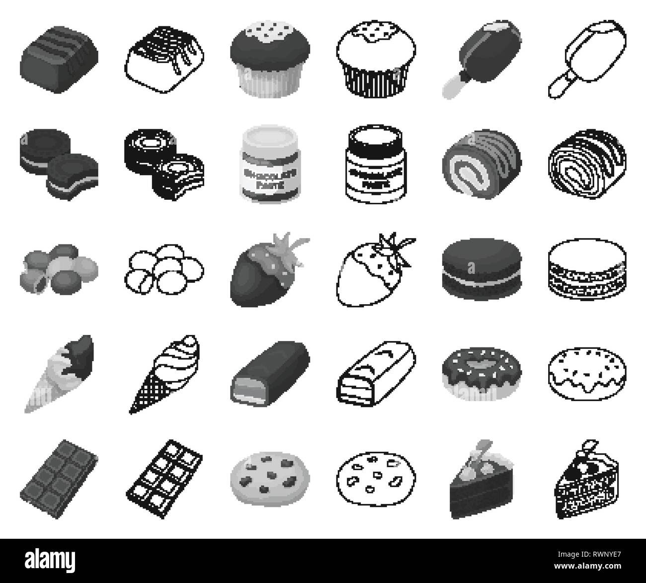 Art,Bar,biscuit,gâteau, bonbons,chocolat,puce,le cacao,collection,cookies,cuisiner,design,cupcake, desserts, desserts,donut,pâte,dragee,eskimo,glace,vernis,icon,illustration,logo,isolé,mélange monochrome,contour,pâte à tarte,,,sandwich,roulade,set,signer,coupe,pailles,fraise,sucre,douceur,,symbole,vecteur vecteurs vecteur web,gaufrette , Illustration de Vecteur