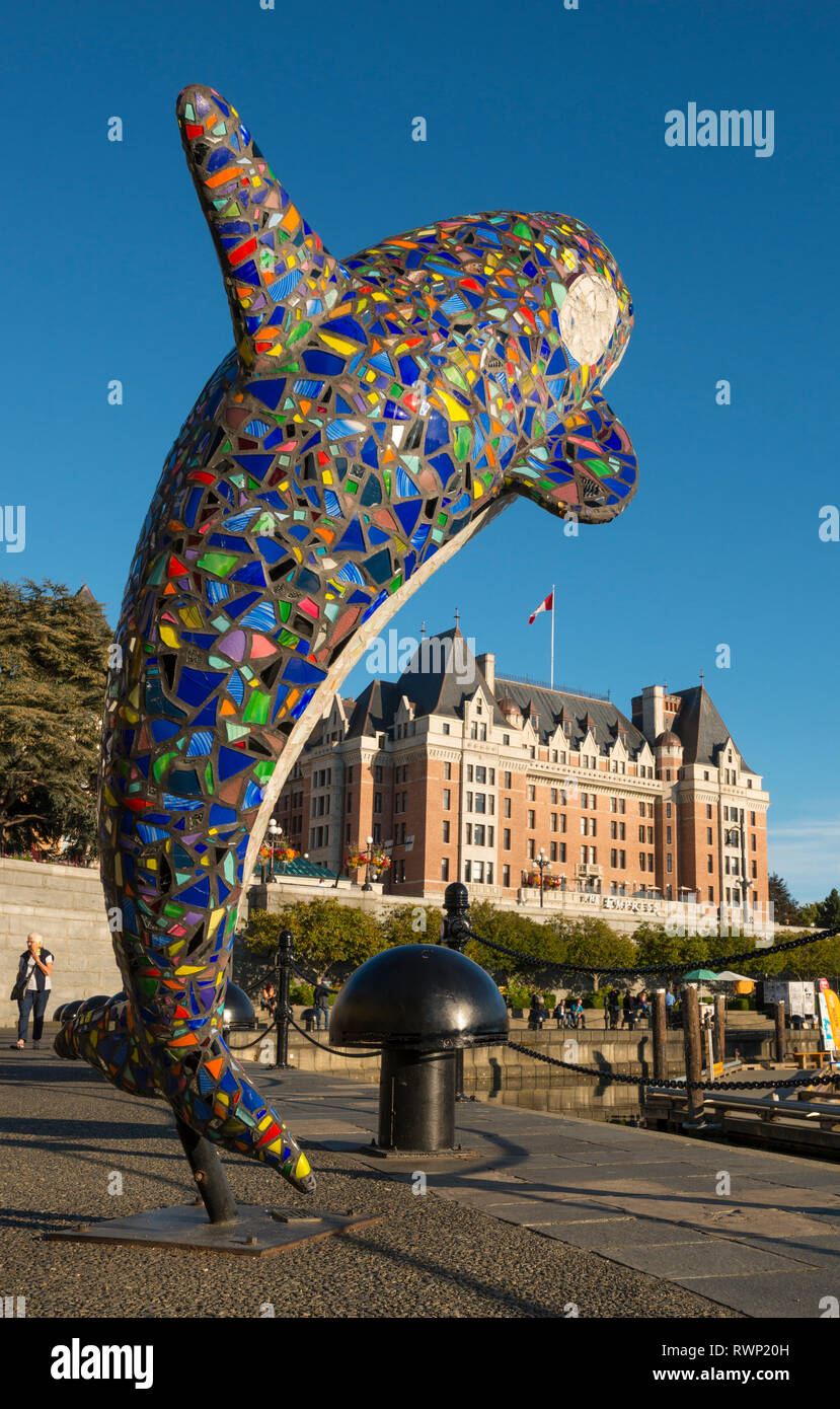 Orca, mosaïque sculpture, Empress Hotel, Port, Victoria, Colombie-Britannique, Canada Banque D'Images