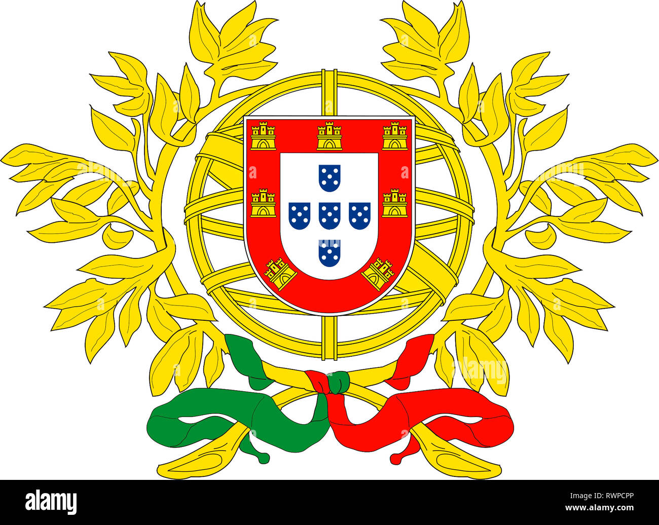 Les armoiries nationales de la République portugaise. Banque D'Images