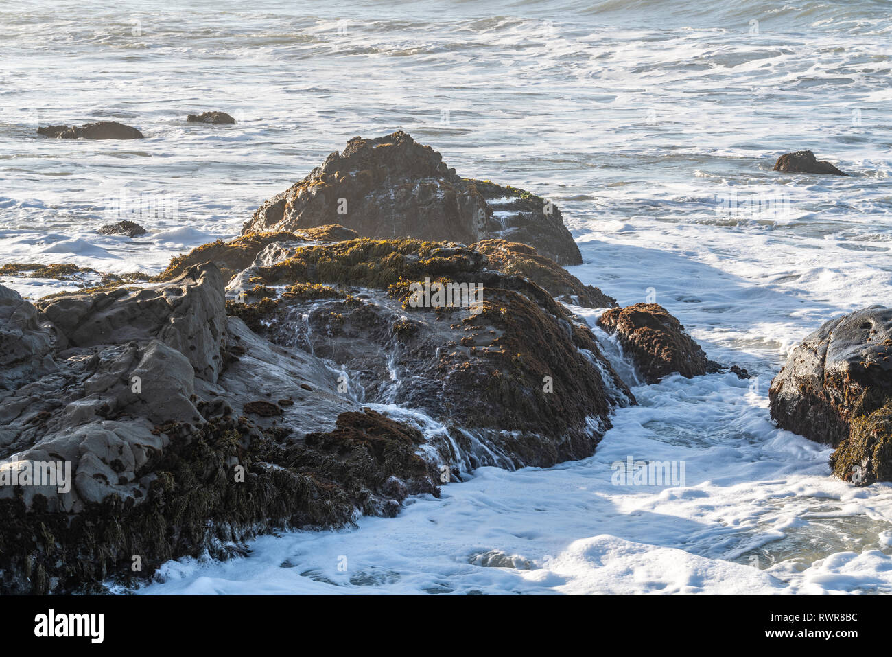 Cambria, Californie - l'eau de la côte rocheuse du Pacifique près de Big Sur. Banque D'Images