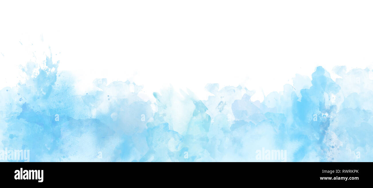 Frontière aquarelle isolé sur blanc, bleu couleurs arrière-plan artistique Banque D'Images