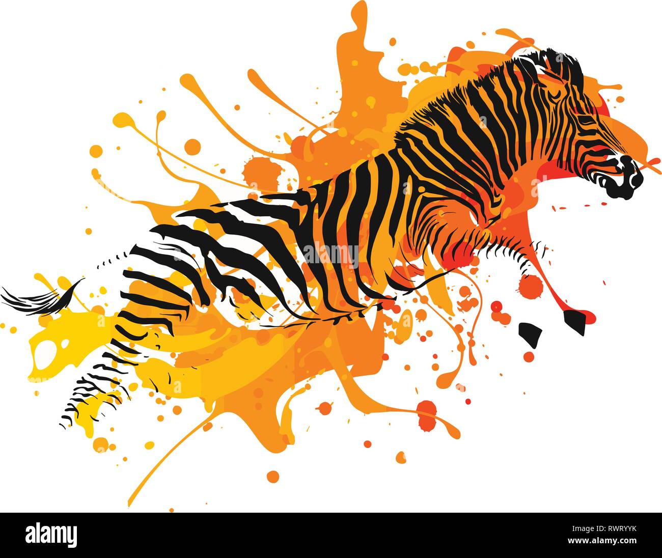Zebra s'exécutant dans un patch de peinture Illustration de Vecteur