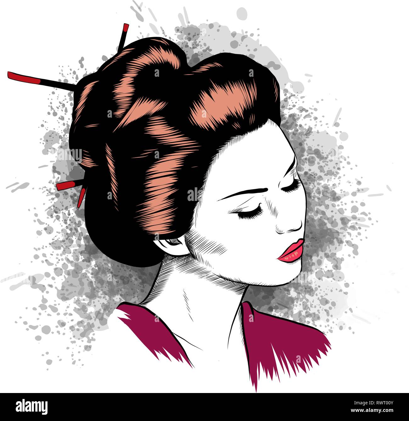 Visage d'une geisha, dessiné comme une bande dessinée Illustration de Vecteur