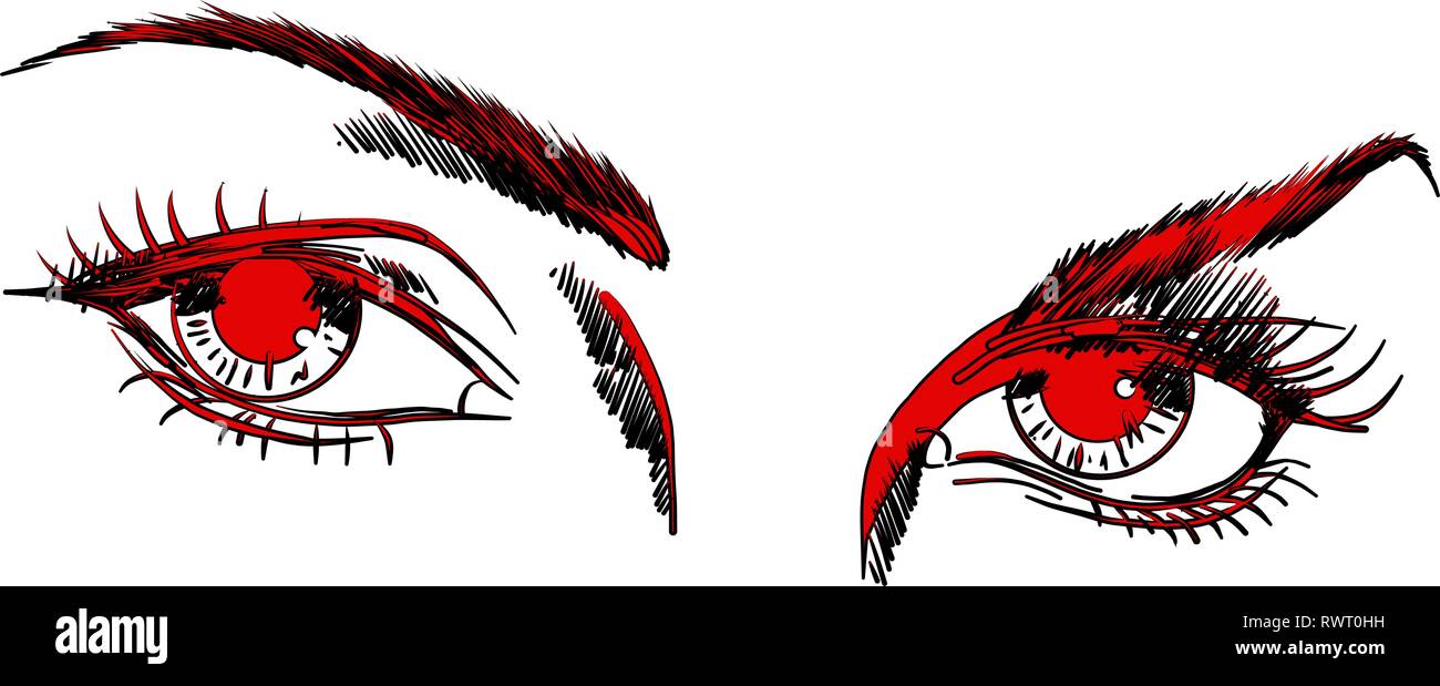 Les yeux d'une femme rouge dessiné et stylisé Illustration de Vecteur
