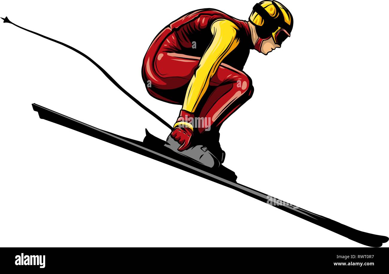 Ski alpin ski alpin athlètes silhouette noire Illustration de Vecteur