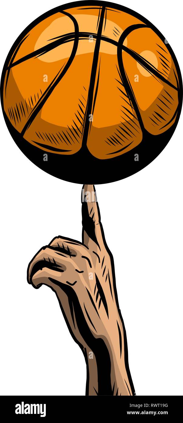 Vector hand et basket-ball isolated on white Illustration de Vecteur
