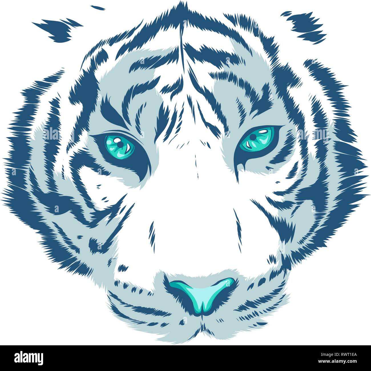 Tigre blanc Yeux Mascot graphique dans fond blanc Illustration de Vecteur