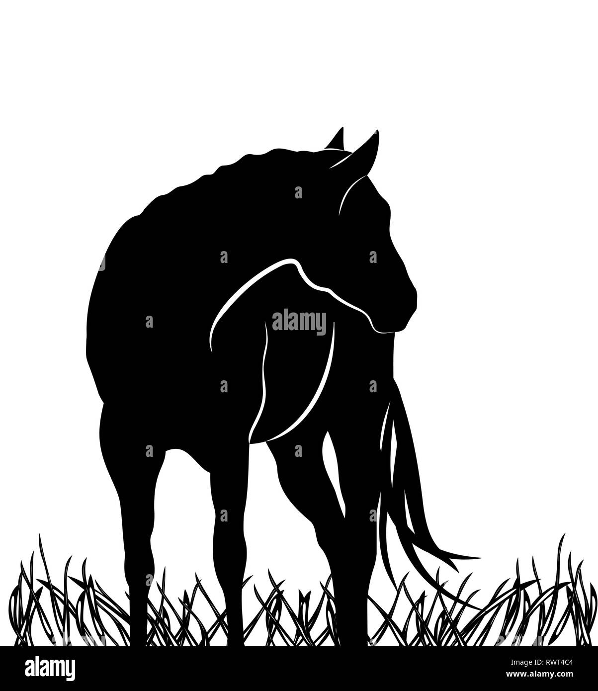 Silhouette noir et blanc beau cheval arabe avec les mane Illustration de Vecteur