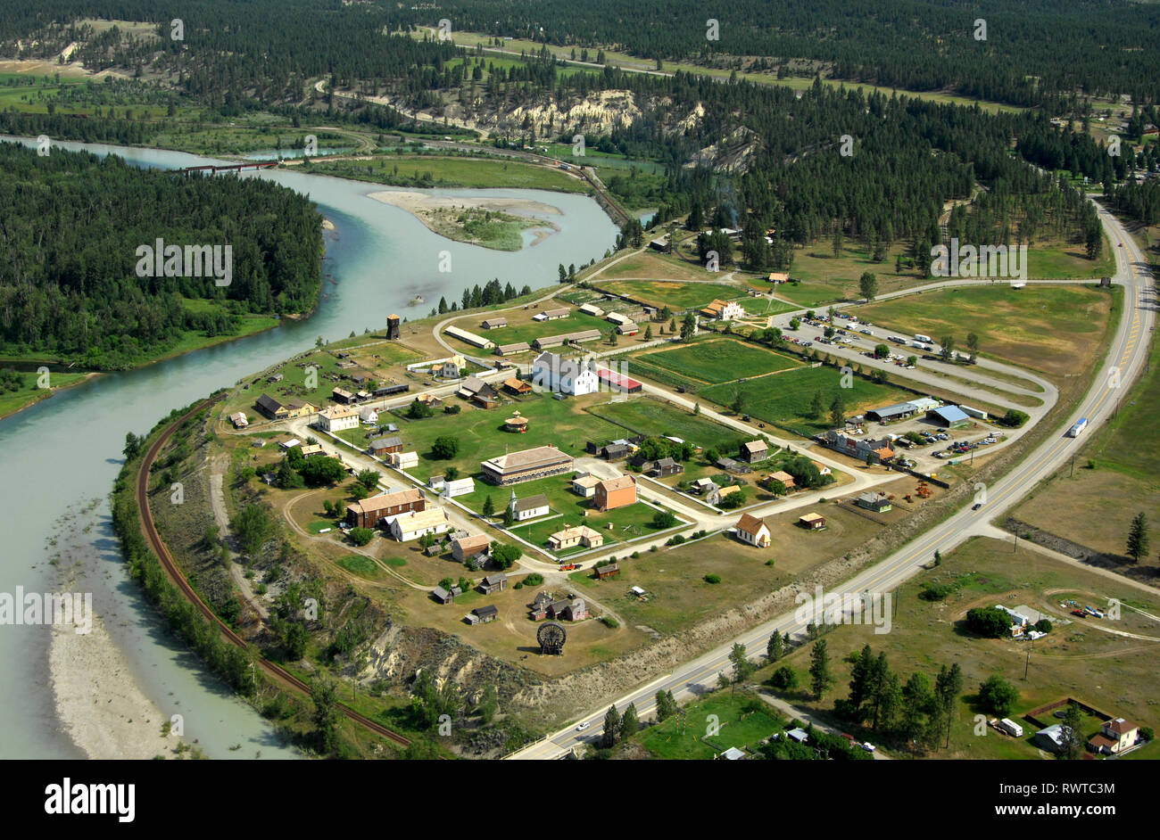 Par antenne, Fort Steele NHS, rivière Kootenay, Cranbrook, BC Banque D'Images