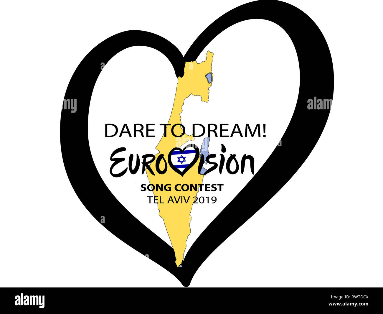Concours de chansons Eurovision 2019. Texte à Dream. Eurovision sur fond blanc. Banque D'Images