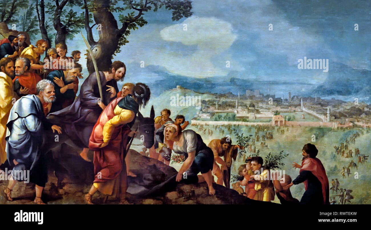Les Lokhorst Triptyque, c. 1526. Détail de l'entrée du Christ à Jérusalem. Lorenzo Costa 1495 - 1562 Le néerlandais aux Pays-Bas. Banque D'Images