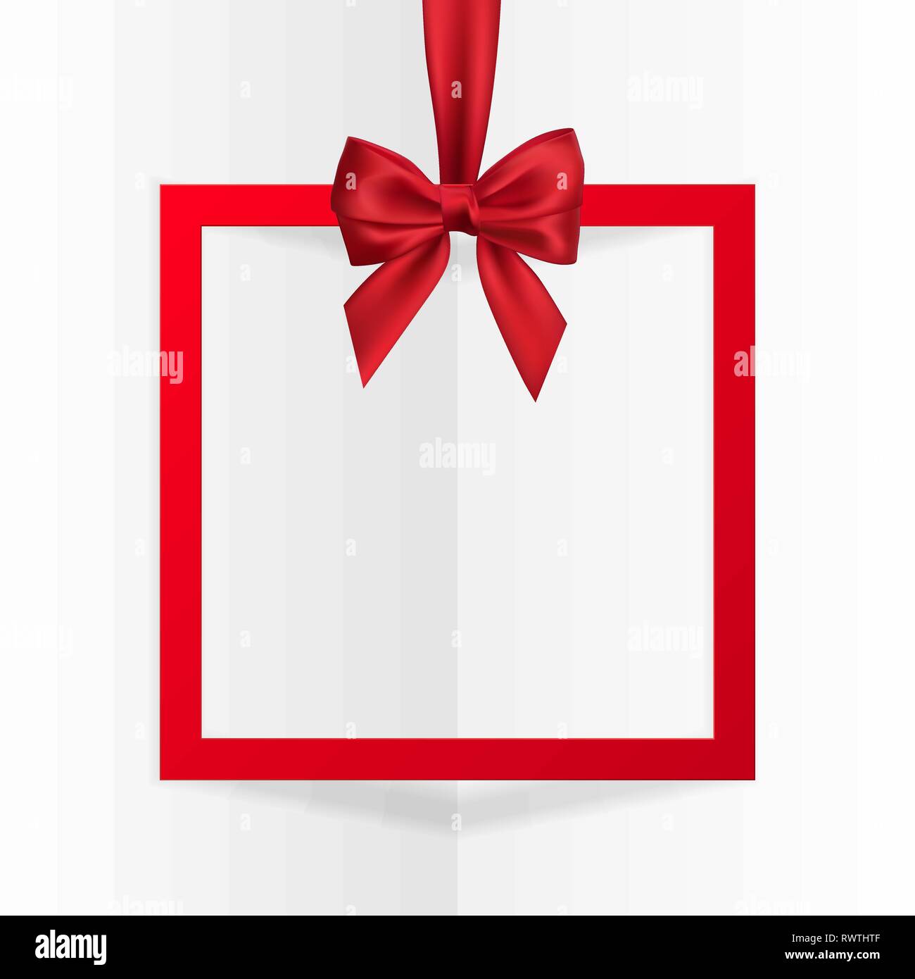 Maison de vacances à cadre lumineux cadeau pendaison bannière avec ruban rouge et bow soyeux sur fond blanc. Vector illustration. Illustration de Vecteur