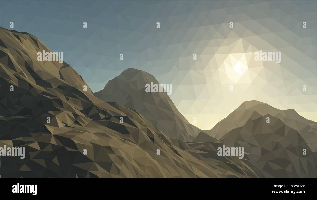 Arrière-plan de montagnes avec soleil en glacier. vector illustration d'un grand nombre de triangles Illustration de Vecteur