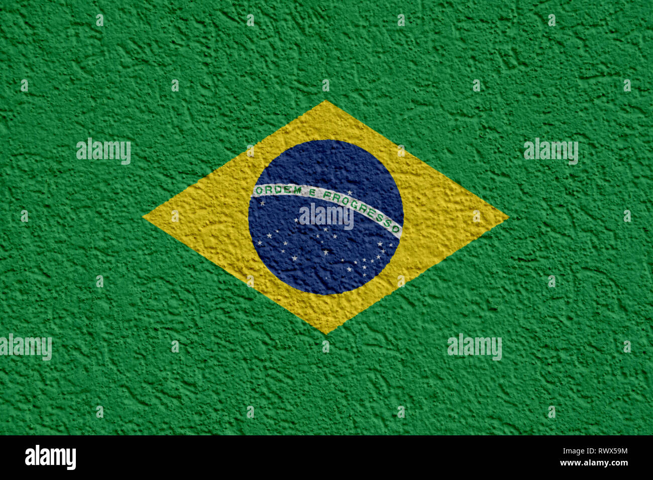La politique du Brésil ou de l'entreprise Concept : drapeau brésilien mur de plâtre, la texture d'arrière-plan Banque D'Images