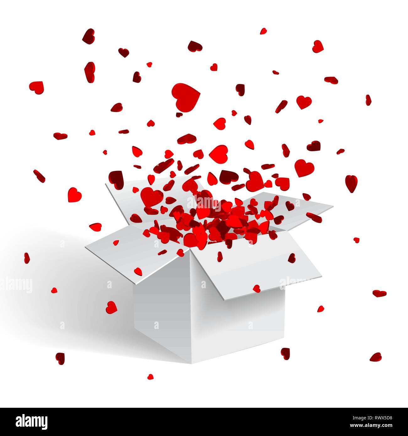 Ouvrir boîte cadeau coeur blanc et de confettis. Noël et Valentine. Vector Illustration. Illustration de Vecteur