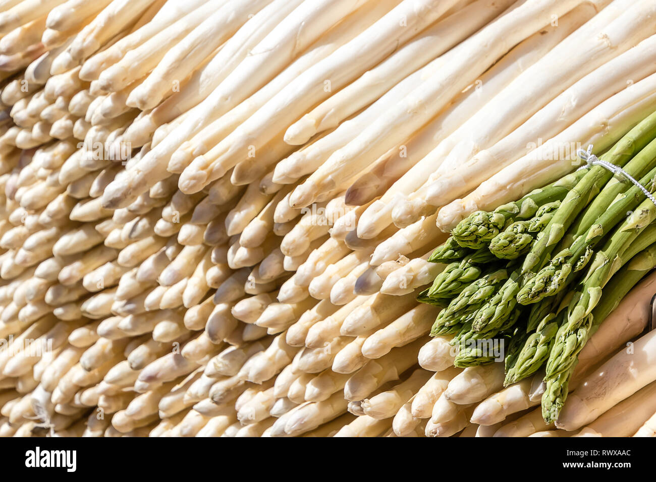 Asperges blanches et vertes fraîches background Banque D'Images
