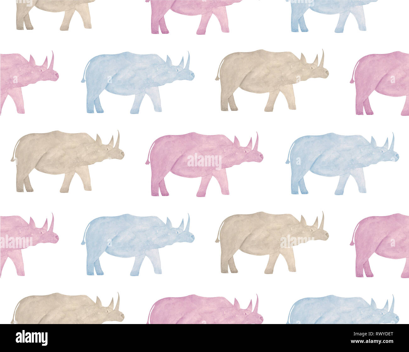Les animaux sauvages de l'Afrique à l'Aquarelle - rhinocéros. Modèle sans couture. Faites à la main. Colorful Banque D'Images