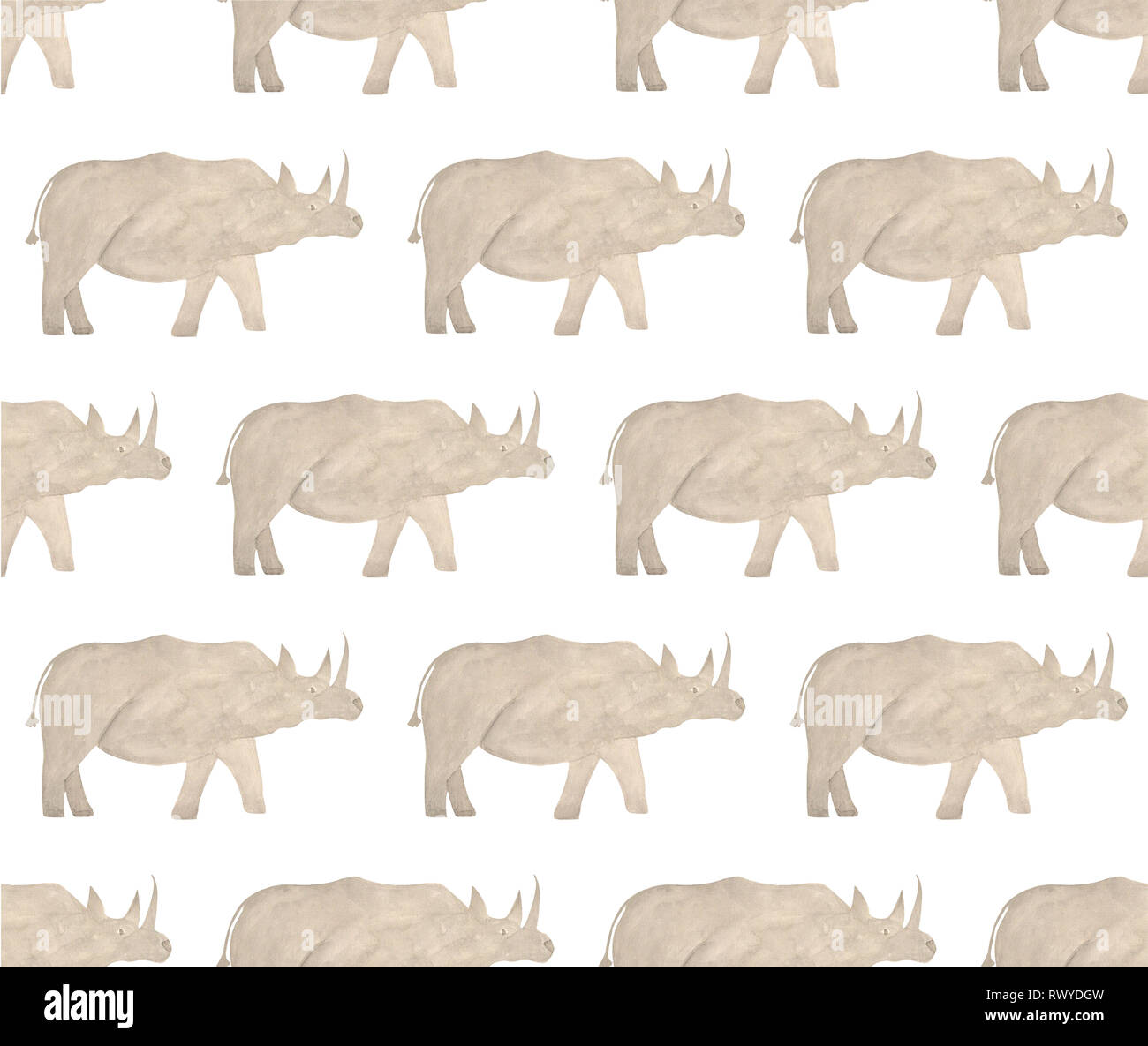 Les animaux sauvages de l'Afrique à l'Aquarelle - rhinocéros. Modèle sans couture. Hand drawn Banque D'Images
